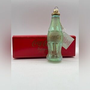 Kurt Adler Coca Cola Polonaise Komozja Ornament Frosted Green Bottle Box & Tags